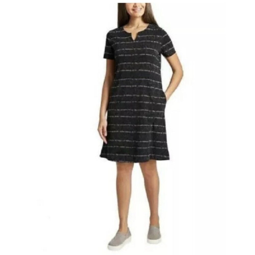 Ellen Tracy Women’s V-Notch Neck Dress‎ Black Combo Pockets SZ M
